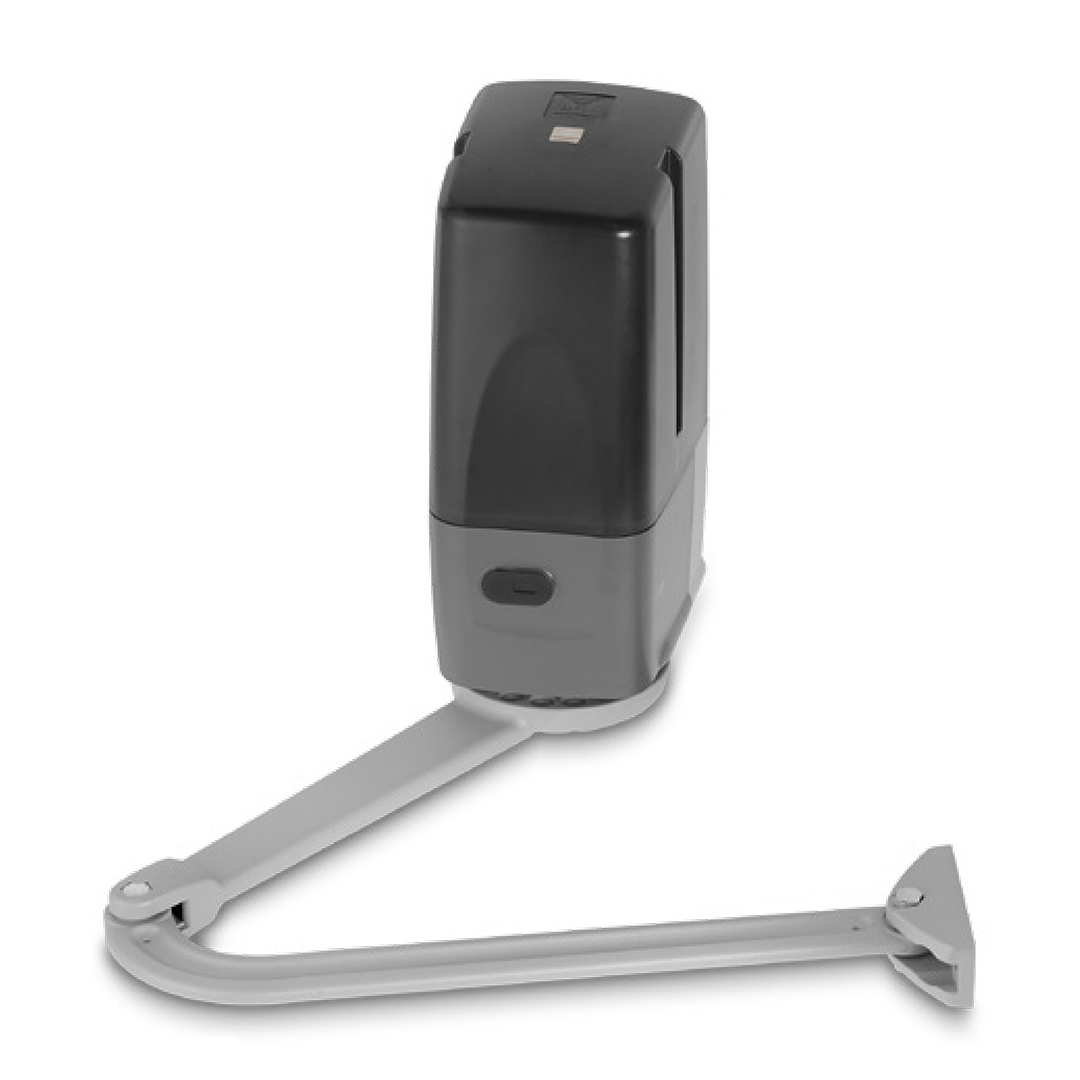 Automatischer Torantrieb in Schwarz und Grau mit einem beweglichen Arm zur Torsteuerung.