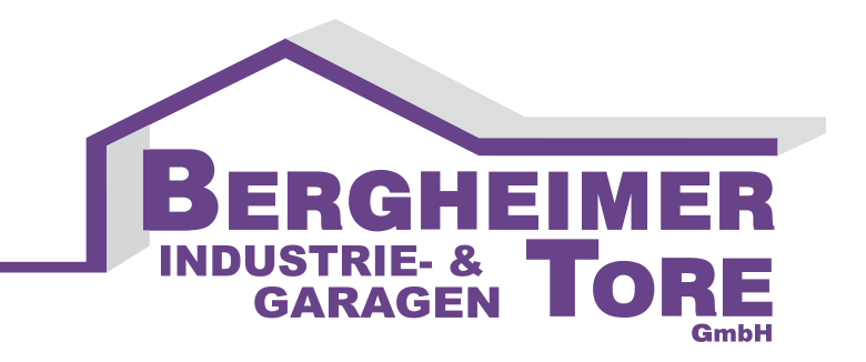 Logo der Firma Bergheimer Tore GmbH, spezialisiert auf Industrie- und Garagen Tore, in lila und grau.