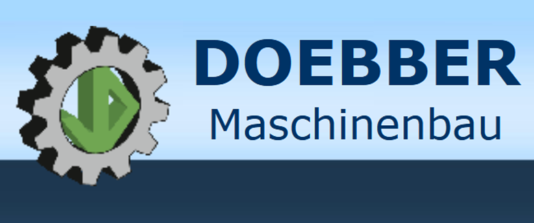 Logo von Doebber Maschinenbau mit Zahnrad und grünem Symbol auf blauer Hintergrund.