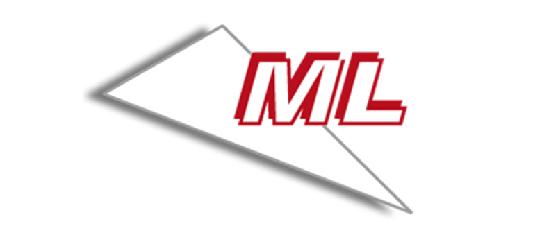 Logo mit den Buchstaben "ML" in Rot auf einem weißen, schrägen Hintergrund.