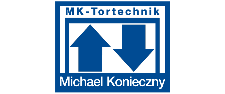 Logo von MK-Tortechnik mit Pfeilen nach oben und unten und dem Namen Michael Konieczny in blauer Schrift.