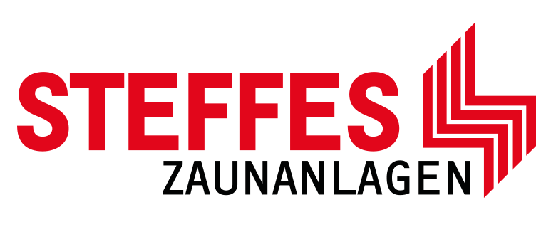 Logo von Steffes Zaunanlagen in Rot und Schwarz mit stilisiertem Zaun-Design.