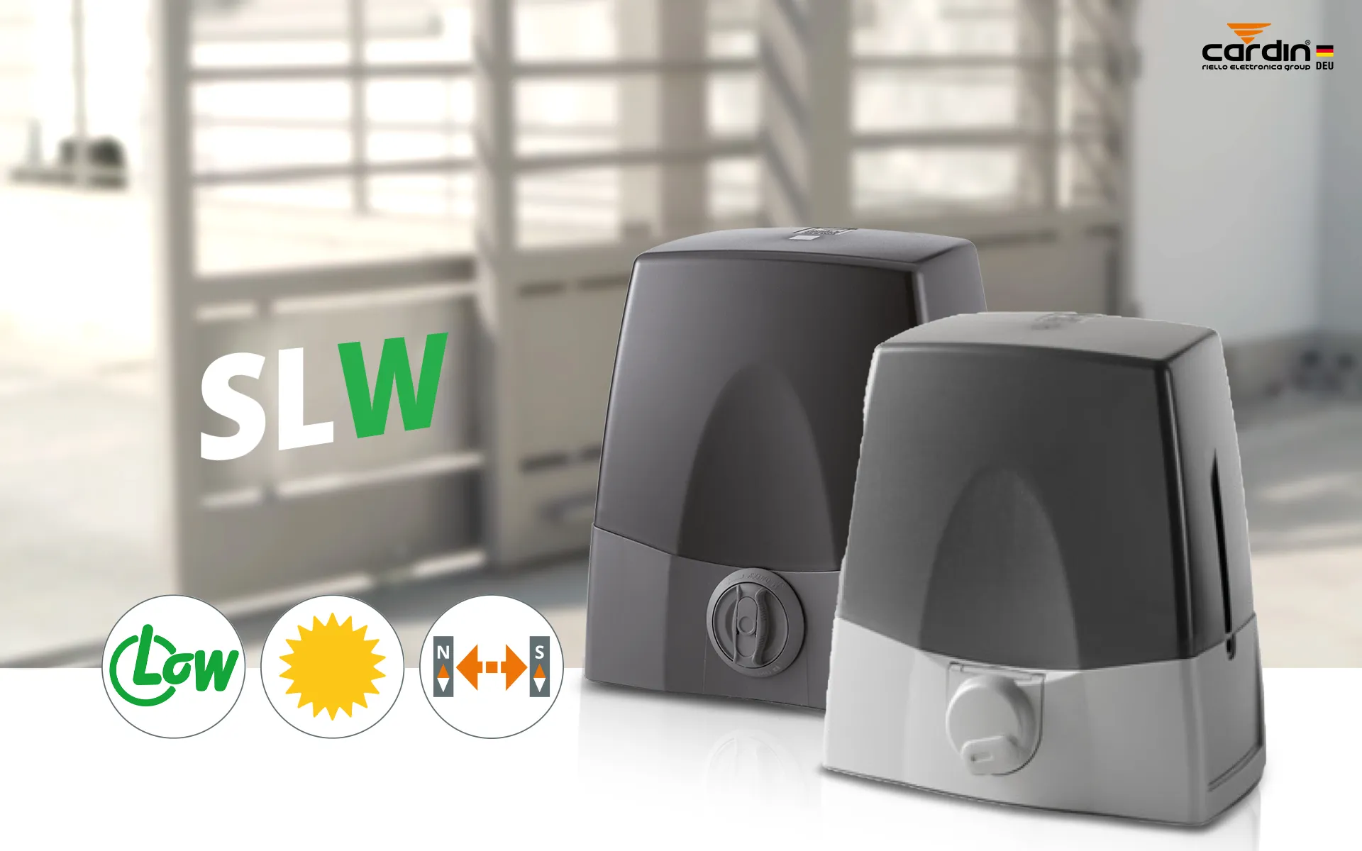 Neue Serie SLW im Bereich der Schiebetorantriebe von CARDIN Elettronica. U.a. mit Low-Power-Technologie, Firmware-Update via Bluetooth sowie Kompatibilität zu Solar-Kit und magnetischen Endschaltern